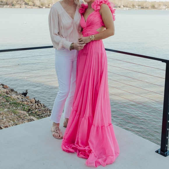 Jovani Pink Ruffle Chiffon Gown - Picture 3 of 5